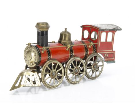 An Early Gunthermann US-market '0-6-0' Floor Locomotive, of nominally 2½" gauge, in lithographed red and black with gold-lacq