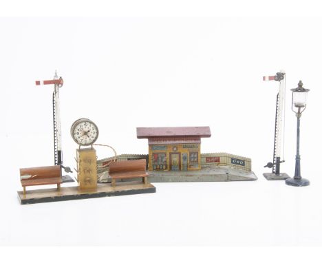 Bassett-Lowke and other Lineside and Platform Accessories for 0 Gauge or larger, two B-L Home signals, one upper quadrant and