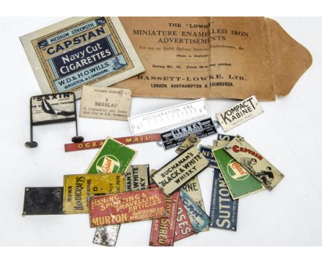 Bassett-Lowke 0 Gauge or larger printed tin Advertisements, including Mackintosh's Toffee, Castrol, KLG plugs, Nestlé's Milk,