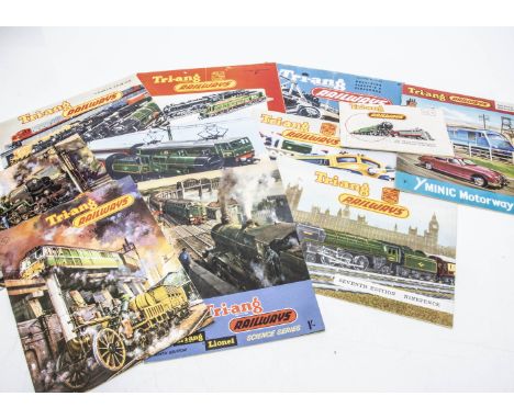 Tri-ang Railways 00 Gauge Catalogues No 1-11 several with Price lists and one with additional leaflet, No 1, stamped Gamages,