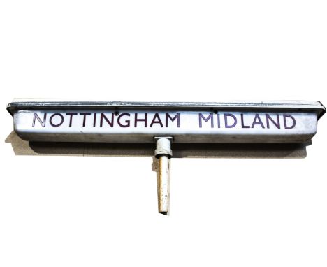 A BR Nottingham (Midland) Train Station Island Platform Illuminated Lamp-Form Sign, a post-mounted translucent and white plas