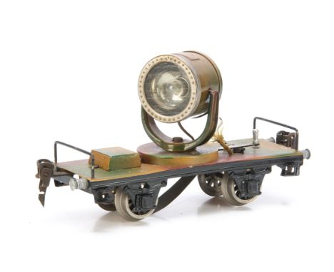 A Märklin 0 Gauge Military Searchlight Wagon, ref 1959, circa 1934-1937 production with pressed tin lamp housing, VG, wire to