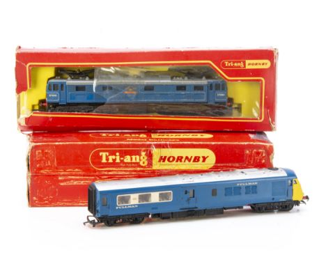 Tri-ang Hornby  'Electra' and 3-Car Blue Pullman, R351 BR blue EM2 twin pantograph 27000 'Electra' electric Locomotive, a lit