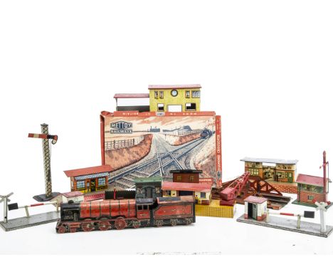 Collection of 0 Gauge Stations and Accessories by various makers, including Bognor Regis Station (lacks one sign), Brimtoy Wa