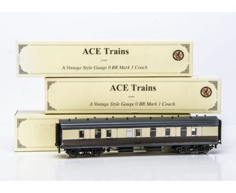 ACE Trains 0 Gauge 3-rail BR(WR) Mk 1 brown/cream Coaching Stock, comprising Buffet Restaurant Car W1728, and two full brakes