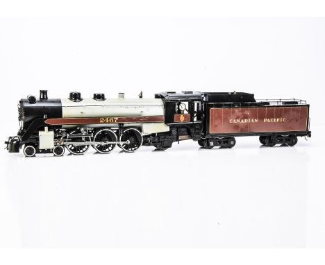 A Kit-or Scratch-built Live Steam (gas-fired/radio-controlled) Gauge 1 Canadian Pacific 4-6-2 Locomotive and Tender, well-mad