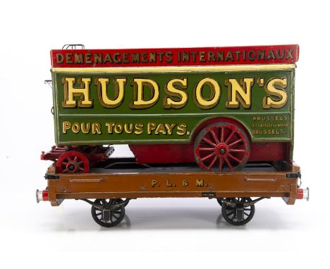 A Period Advertising Model Large-scale Hand-made PL&amp;M Carriage Truck and Hudson's Removals Pantechnicon, apparently made 