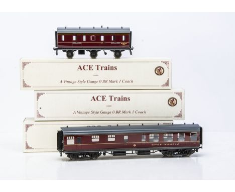 ACE Trains 0 Gauge 3-rail BR Mk 1 crimson Coaching Stock and Darstaed 'Stove' Van, comprising Buffet Restaurant Car 1712, and