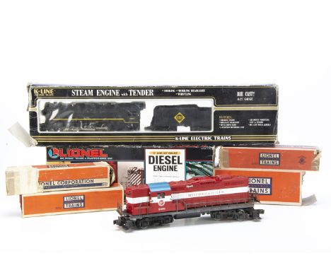 Lionel and K-line 0 Gauge 3-rail Locomotives and Stock, a Lionel Bo-Bo diesel switcher in Minneapolis &amp; St Louis red/whit