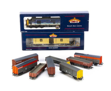 Bachmann 00 Gauge Class 73/4 Diesel Intermodal Bogie wagons and Hornby Railfreight wagons, 32-376 Scotrail blue/silver and gr