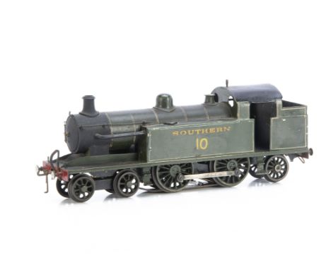 A scratchbuilt or modified 0 Gauge electric SR 'I1' class 4-4-2 Tank Locomotive,  in SR olive green as No. 10, with pre-war L