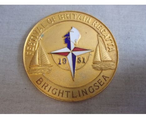 Medallion-Festival of Britain 1951 medallions-Brightlingsea Regatta - enamel on gilt scarce