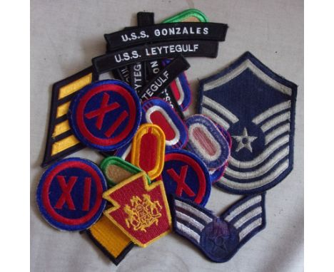 American Army, Air Force and Navy Cloth patches (26) including: U.S.S. Gonzales, Leytegulf, Air Force Rank insignias and Army