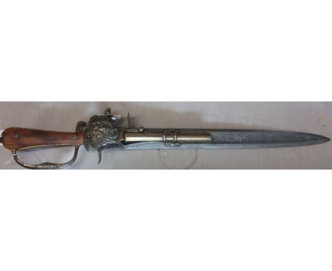 17th Century reproduction Hunting Weapon, a sword with pistol mounted on it. 