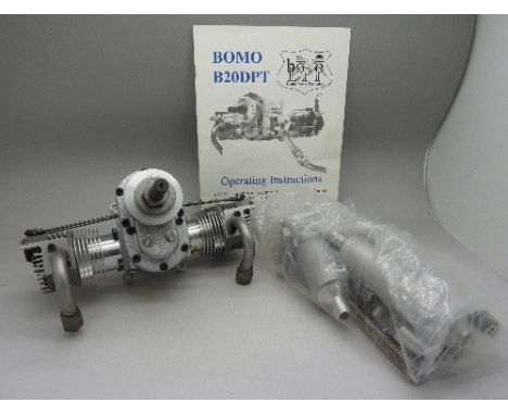 A Bomo Hanspeter Bolanz model aircraft engine, B20DPT, with box