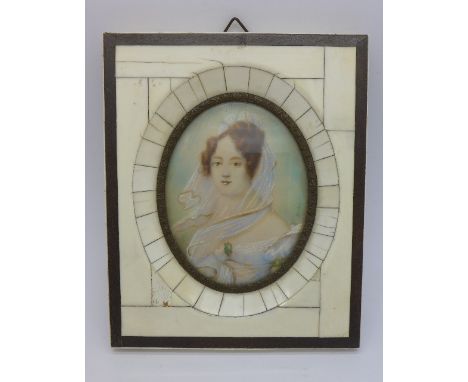 A modern framed portrait miniature, a/f, height 14cm
