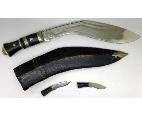 An Indian kukri and scabbard, scabbard a/f