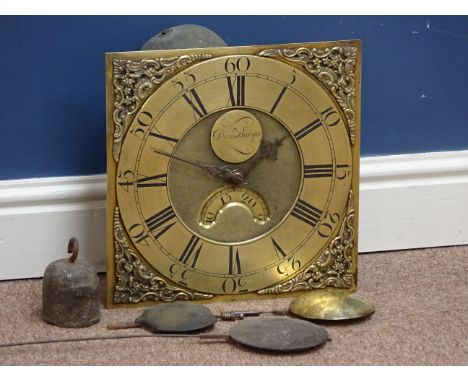 Late 18th century 30 hour long case clock movement, 12in square dial with faux date aperture, inscribed Donisthorpe in circul