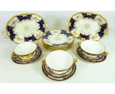 Six Coalport dessert plates, two serving dishes and other Coalport dinnerware retailed by Thomas Goode     Condition Report  