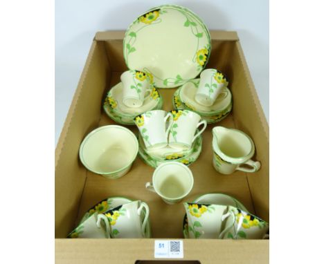 Palissy 'Florette' Art Deco tea service decorated with flowers (32)    Condition Report   Click here for further images, cond