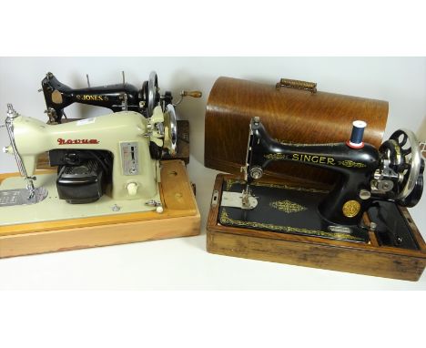 Novum vintage sewing machine with foot pedal and light, singer sewing machine and a Jones no. 35 sewing machine (3)   Conditi