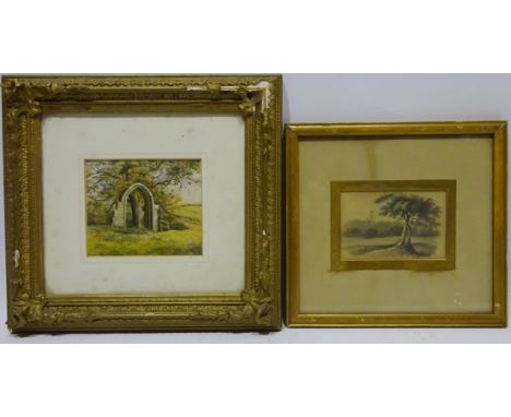 Arch Ruin in a Landscape, watercolour signed by Thomas Marie Madawaska Hemy (British 1852-1937), 10cm x 12cm and Ruin in a Ru
