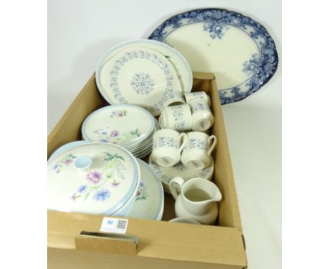 Burleigh Ware dinner service, Royal Doulton 'Galaxy' pattern tea service and a large blue & white oval dish in one box   Cond