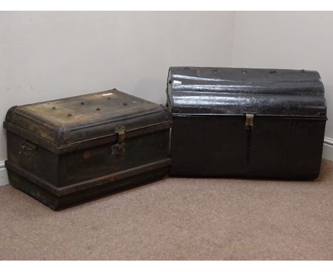 Victorian metal shaped top trunk and another similar trunk   Condition Report   Click here for further images, condition, auc