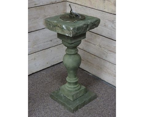 Composite stone sundial on pedestal, H73cm   Condition Report   Click here for further images, condition, auction times & del