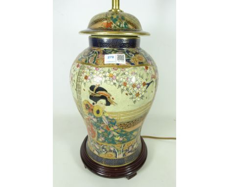 Large Japanese ceramic table lamp, H40cm excluding fitting (This item is PAT tested - 5 day warranty from date of sale)   Con