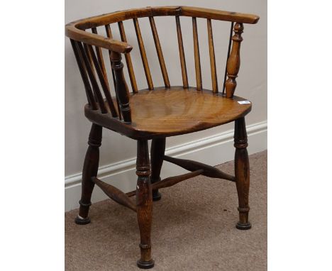 19th century elm low stick back 'Windsor' chair Condition Report Click here for further images, condition, auction times & de