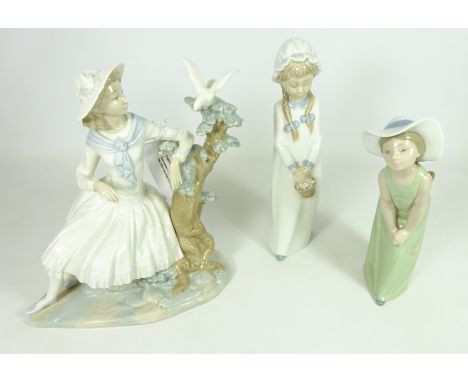 Nao model of a girl by a tree, another Nao figure and a Lladro figure (3)   Condition Report   Click here for further images,