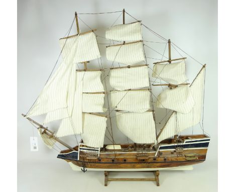 Wooden model of a three masted sailing ship, H80cm   Condition Report   Click here for further images, condition, auction tim