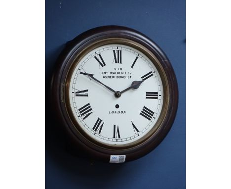 20th century wall clock, dial painted S.I.R JNo. Walker Ltd. 63 New Bond Street London, single fusee movement, D33cm  CLOCKS 