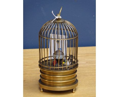 Small brass bird cage clock, H16cm CLOCKS & BAROMETERS - as we are not a retailer, these items are sold as seen and may or ma