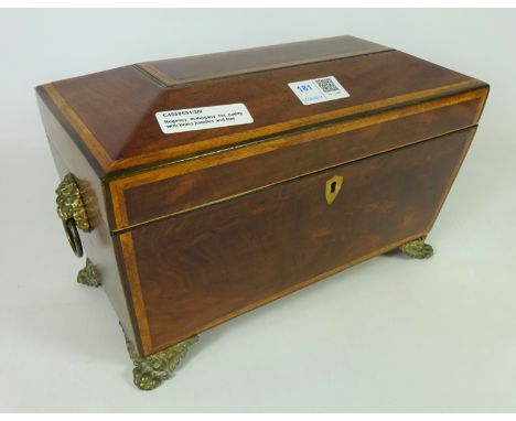 Regency mahogany tea caddy with brass handles and feet   Condition Report   Click here for further images, condition, auction