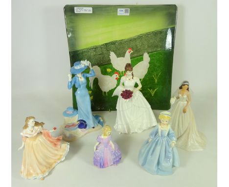 Royal Doulton figure 'Rose', four Royal Worcester figurines, Kate Middleton figure and an Eskdale studio square dish decorate