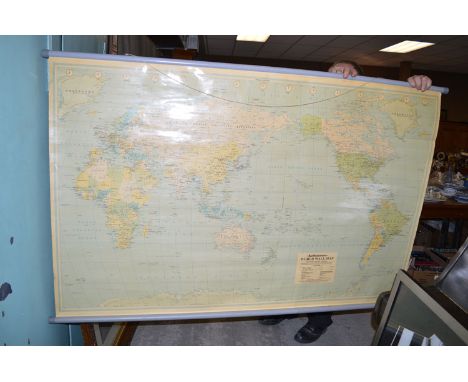 A large Bartholomew World wall map, Political-Pacific centred, scale 1/20 million.