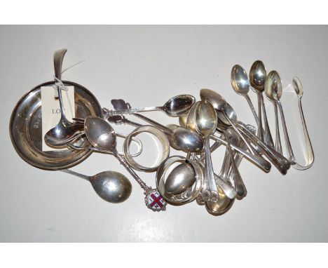 Nine silver teaspoons and a pair of matching sugar tongs, by John Round; fourteen silver coffee spoons, by Cooper Bros. and N