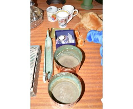 Six copper moulds; a Caithness clock; commemorative mugs; and a Viking ship.