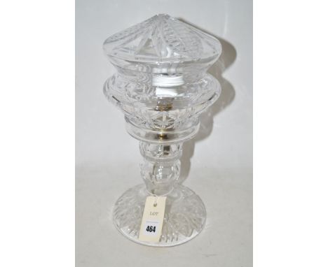 A cut glass table lamp and shade.