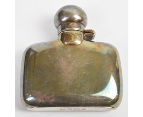 Elizabeth II hallmarked silver hip flask with hinged bayonet cap, Sheffield 1990, maker Henry Hutton &amp; Co, height 7.5cm, 