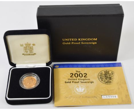 Royal Mint cased limited edition (3,306/12,500) proof 2002 gold full sovereign, with Royal Mint certificate