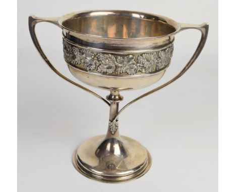 George V hallmarked silver twin handled pedestal trophy bowl or cup with vine decoration, Sheffield 1912, maker&nbsp;Martin H