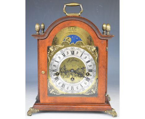 Franz Hermle Holland three train mantel or bracket clock with moonphase, striking on a set of gongs, overall height 29.5cm