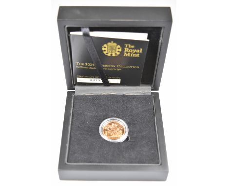 Royal Mint cased limited edition (778/15,000) brilliant uncirculated 2014 Elizabeth II gold full&nbsp; sovereign, with Royal 