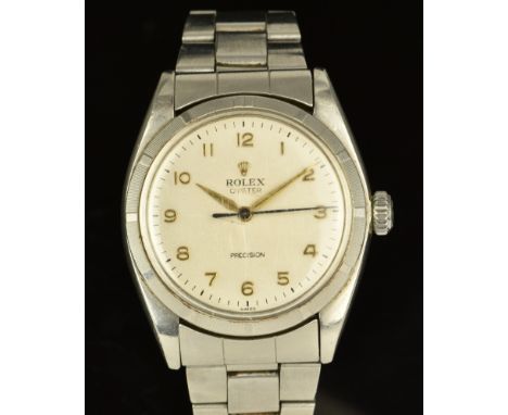 Rolex Oyster Precision gentleman's wristwatch ref. 6427 with gold Arabic numerals, gold and black hands, blued centre seconds