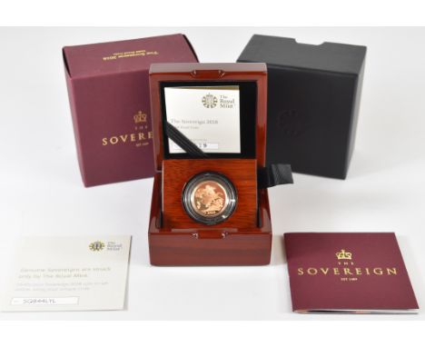 Royal Mint cased limited edition (579/10,500) proof 2018 Elizabeth II gold full sovereign, with Royal Mint certificate