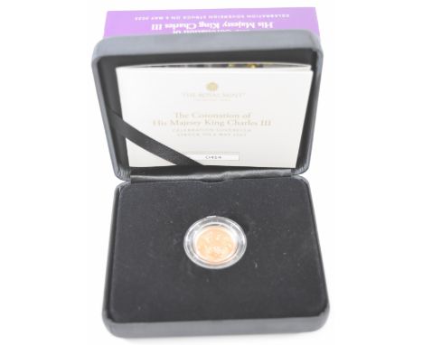Royal Mint cased limited edition (414/1250) proof 2023 Charles III coronation gold full sovereign, with Royal Mint certificat