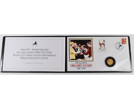 Benham limited edition (of 45) 1966 Elizabeth II gold full sovereign World Cup coin cover, with certificate